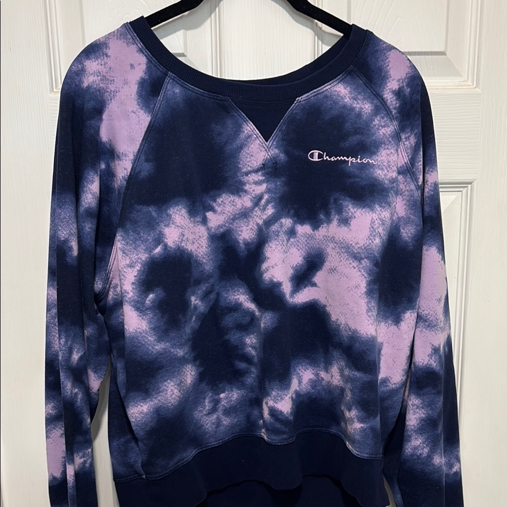 Champion Women's Tie-Dye Sweatshirt - Purple and Blue